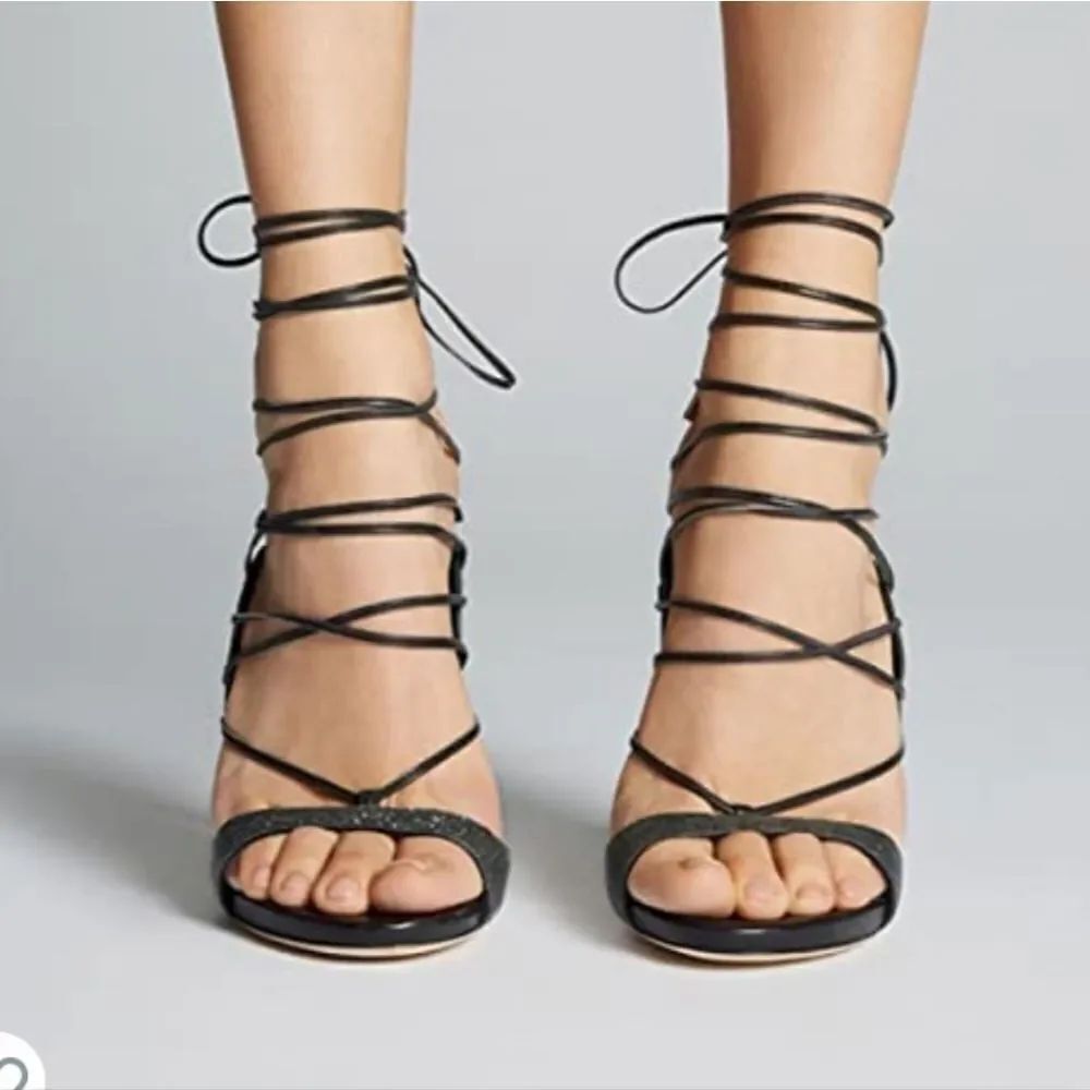 CHARLOTTE RUSSE LACE UP STRAPPY SEY STILETTOS OPEN TOE ANKLE STRAP WOMEN SANDAL